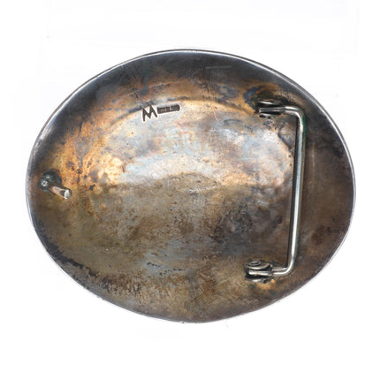 Henry Morgan Navajo deep stamped sterling silver concho style belt buckle