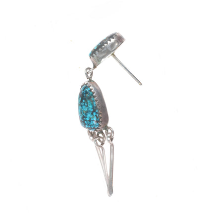 Vintage Anna Begay Navajo sterling silver spiderweb turquoise dangle earrings