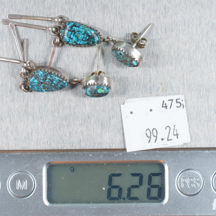 Vintage Anna Begay Navajo sterling silver spiderweb turquoise dangle earrings