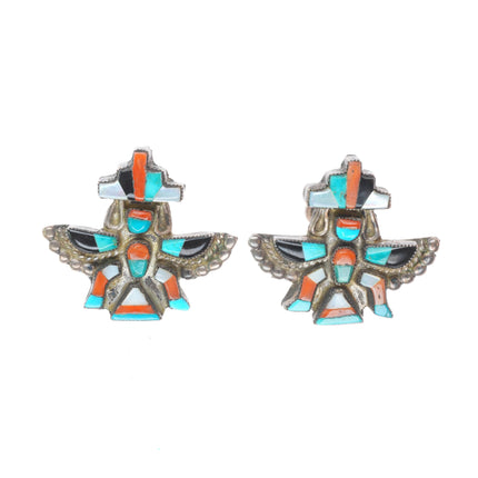 40's-50's Zuni sterling silver inlay knifewing vintage screw back earrings