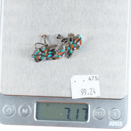 40's-50's Zuni sterling silver inlay knifewing vintage screw back earrings