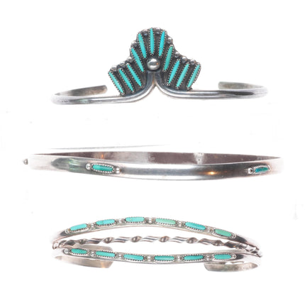 6.25"-8.25" Zuni needlepoint turquoise sterling silver cuff bracelets/bangle