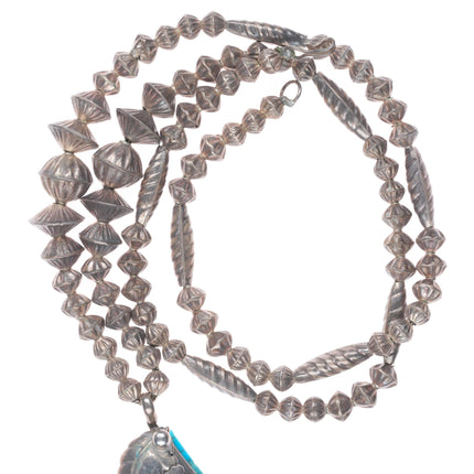Les Baker Shop Vintage Navajo sterling silver turquoise pendant necklace heishi