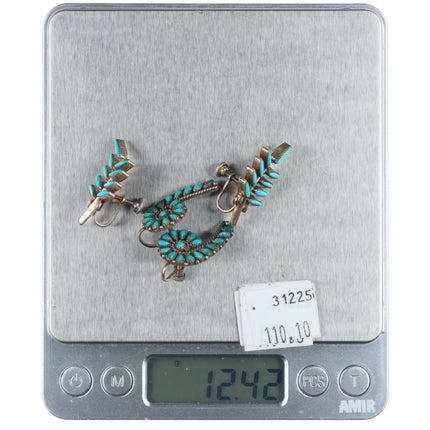 2 pr vintage Zuni sterling silver petit point turquoise screw back earrings