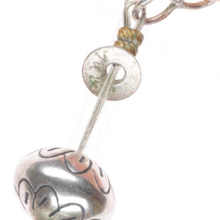 31.5" Heavy vintage hand stamped Navajo pearls sterling silver beaded necklace