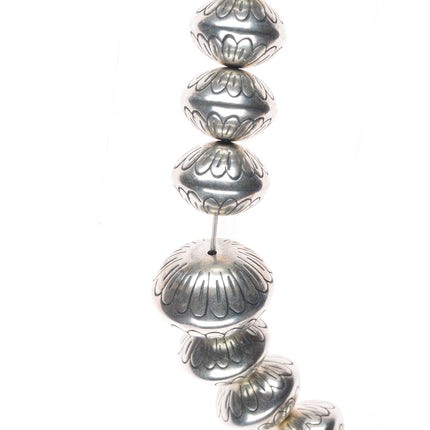 31.5" Heavy vintage hand stamped Navajo pearls sterling silver beaded necklace