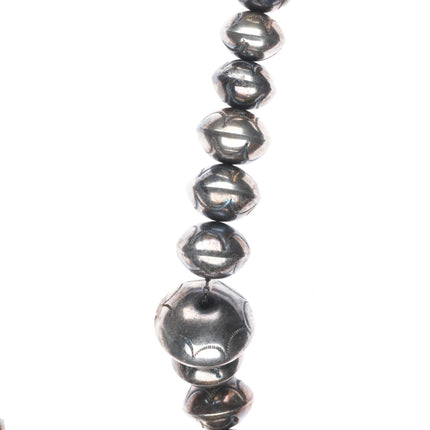 23.5" Leo Yazzie Handmade beads Navajo pearl Necklace vintage sterling silver