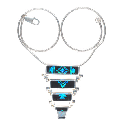 Supersmiths David Rosales Navajo sterling silver opal/black Jade slide pendant