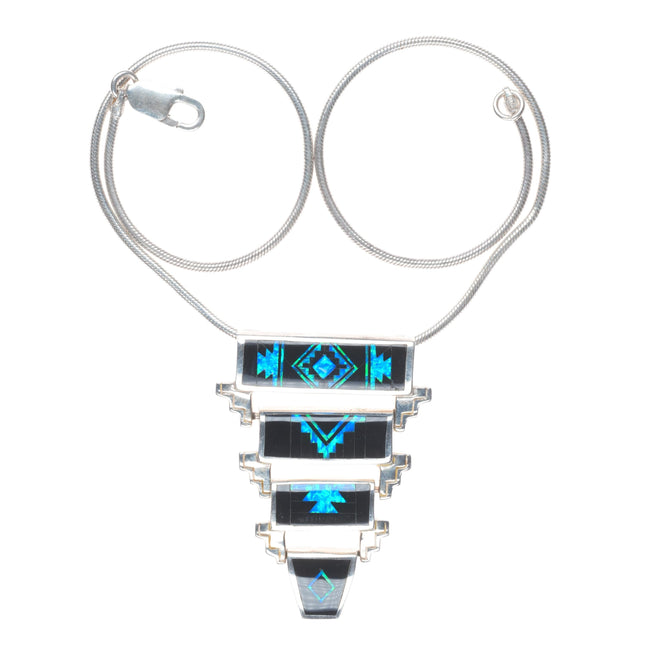 Supersmiths David Rosales Navajo sterling silver opal/black Jade slide pendant