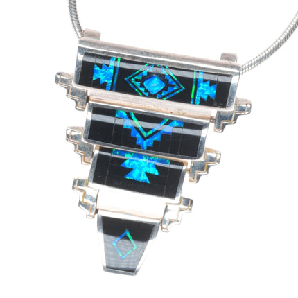 Supersmiths David Rosales Navajo sterling silver opal/black Jade slide pendant