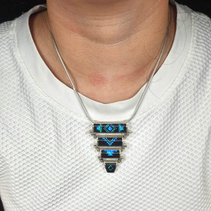 Supersmiths David Rosales Navajo sterling silver opal/black Jade slide pendant