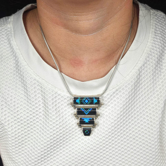 Supersmiths David Rosales Navajo sterling silver opal/black Jade slide pendant