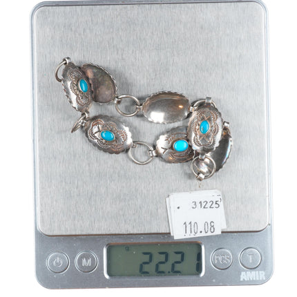 9" Vintage sterling silver turquoise concho link bracelet/anklet