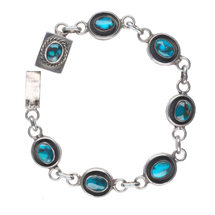 6.5" Vintage Bisbee Turquoise Navajo sterling silver shadowbox link bracelet