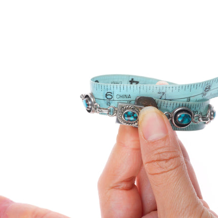 6.5" Vintage Bisbee Turquoise Navajo sterling silver shadowbox link bracelet