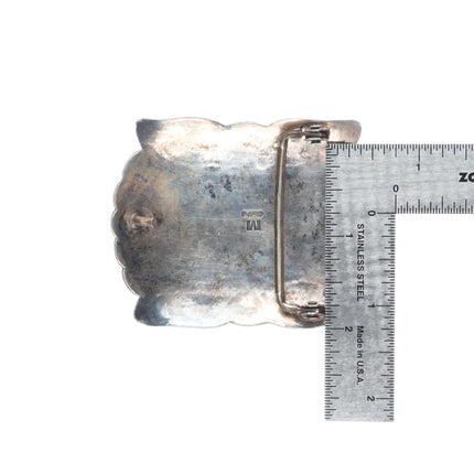 Arnold Maloney Navajo sterling silver revival mustache belt buckle turquoise