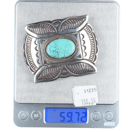 Arnold Maloney Navajo sterling silver revival mustache belt buckle turquoise