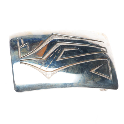 Vintage Hopi overlay geometric belt buckle sterling silver