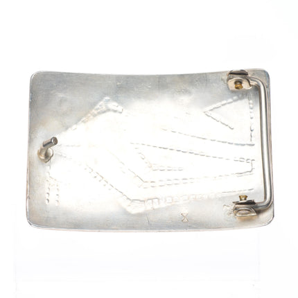 Vintage Hopi overlay geometric belt buckle sterling silver
