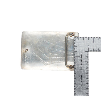 Vintage Hopi overlay geometric belt buckle sterling silver