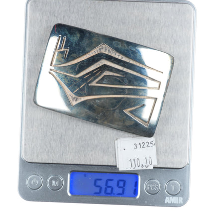 Vintage Hopi overlay geometric belt buckle sterling silver