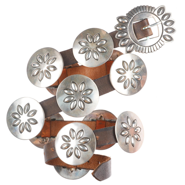 vintage Cippy Crazy Horse Cochiti deep stamped sterling silver concho belt