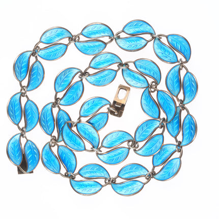 16" David Anersen Norway Sterling silver blue enamel leaf for modernist necklace