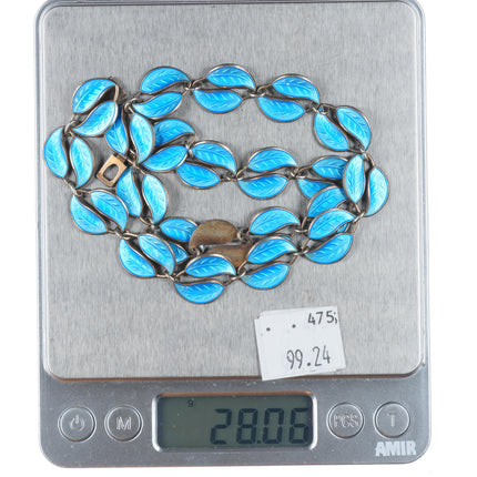 16" David Anersen Norway Sterling silver blue enamel leaf for modernist necklace