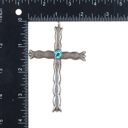 Big vintage Navajo sterling silver rippled cross with turquoise