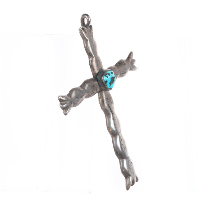 Big vintage Navajo sterling silver rippled cross with turquoise
