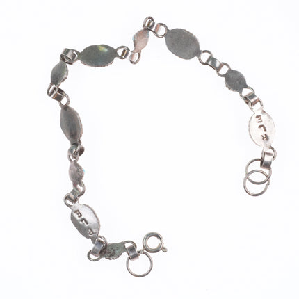 8" RLE Navajo sterling silver turquoise vintage petite link bracelet