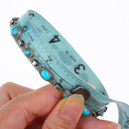 8" RLE Navajo sterling silver turquoise vintage petite link bracelet