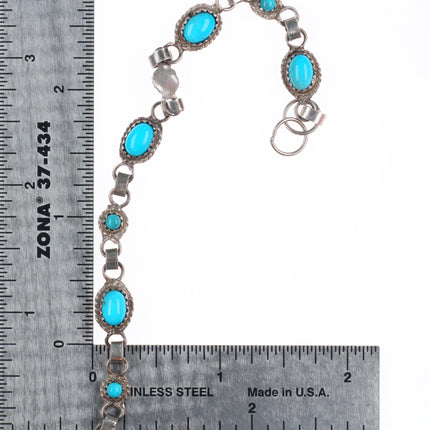 8" RLE Navajo sterling silver turquoise vintage petite link bracelet