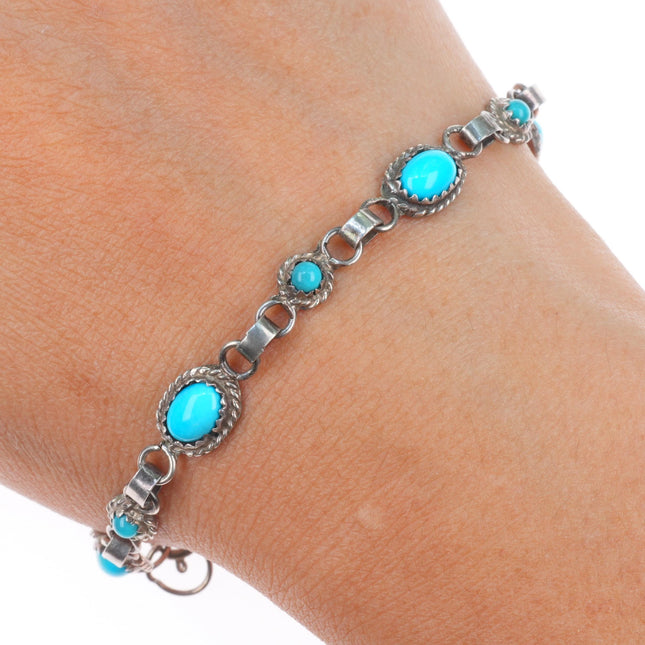 8" RLE Navajo sterling silver turquoise vintage petite link bracelet