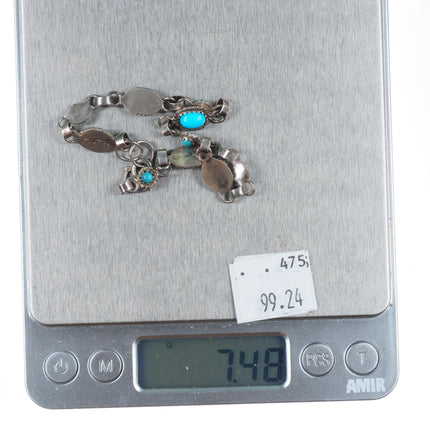 8" RLE Navajo sterling silver turquoise vintage petite link bracelet