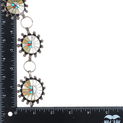 38" Abel Soseeah Zuni sterling silver, turquoise, coral, shell link concho belt