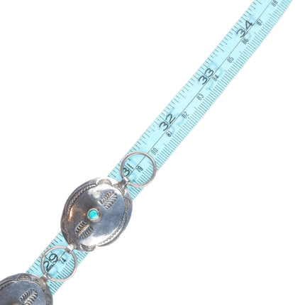 31" c1940's Navajo sterling silver turquoise hand stamped link concho belt