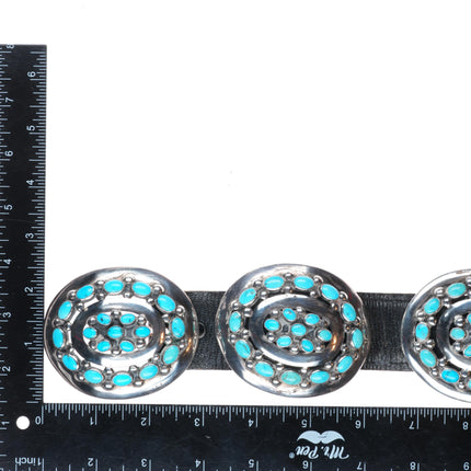 33" Vintage Navajo Modernist sterling silver turquoise cluster concho belt