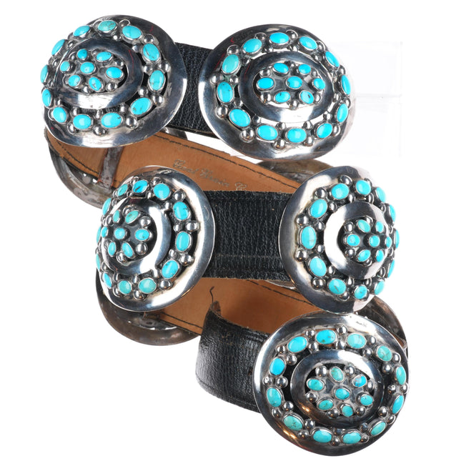 33" Vintage Navajo Modernist sterling silver turquoise cluster concho belt