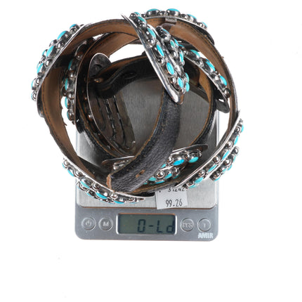 33" Vintage Navajo Modernist sterling silver turquoise cluster concho belt