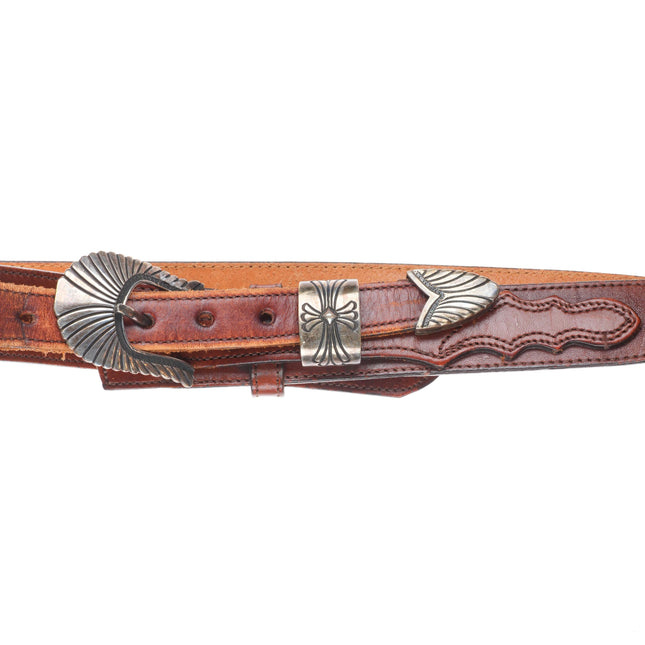 Allison Snowhawk Lee Navajo sterling silver 3/4" ranger belt buckle set on 30"