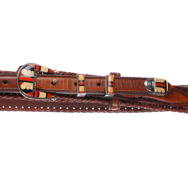 Stanford & Diane Cooche Zuni inlay sterling silver 3/4" ranger belt buckle set