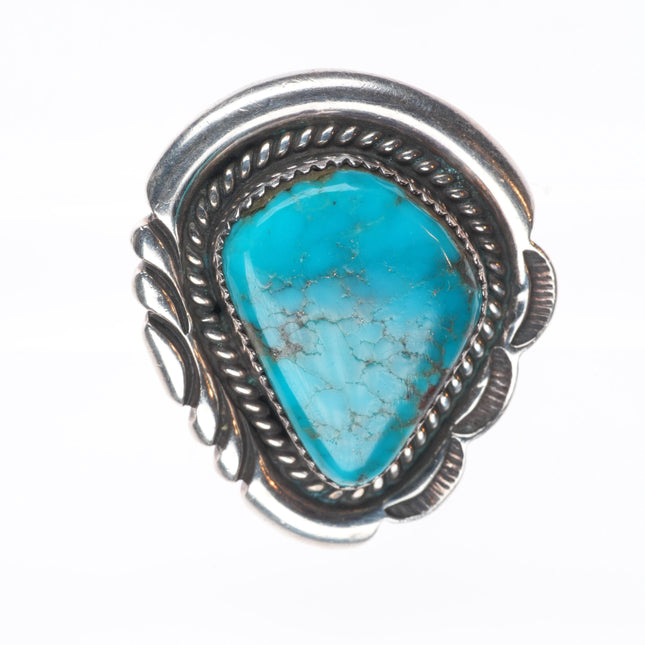 sz7.25 Vintage JD Navajo sterling silver large spiderweb turquoise ring