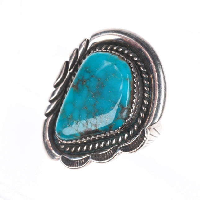 sz7.25 Vintage JD Navajo sterling silver large spiderweb turquoise ring