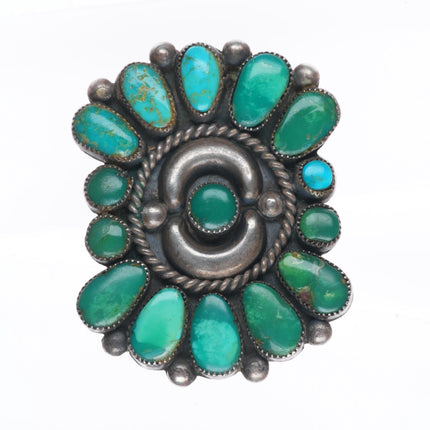 sz9 c1950's Zuni Ondelacy Family green turquoise cluster sterling silver ring