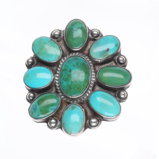 sz8.5 big c1940's Vintage Navajo or Zuni sterling silver turquoise cluster ring