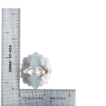 sz8.5 big c1940's Vintage Navajo or Zuni sterling silver turquoise cluster ring