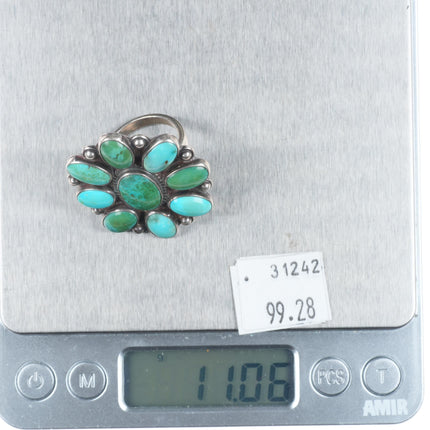 sz8.5 big c1940's Vintage Navajo or Zuni sterling silver turquoise cluster ring