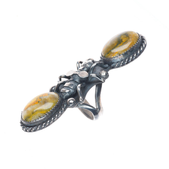 sz6 Marcus Chavez Navajo figural Bumblebee sterling silver jasper ring