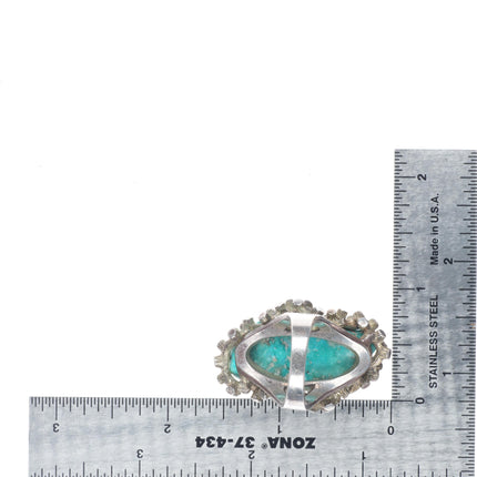 sz7 Vintage Southwestern modernist sterling silver brutalist turquoise ring